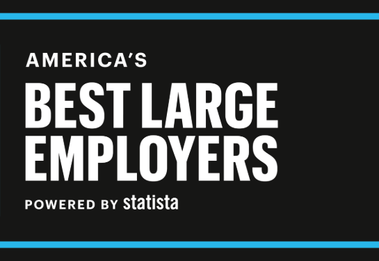 Rectangular text graphic that states Forbes 2025 America's Best Large Employers Powered by Statista.