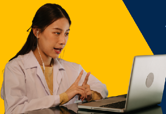 Woman takes course on laptop.