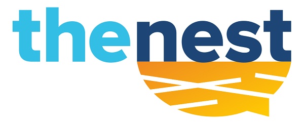 The Nest logo featuring blue lettering and a stylized yellow nest beneath the word "nest."