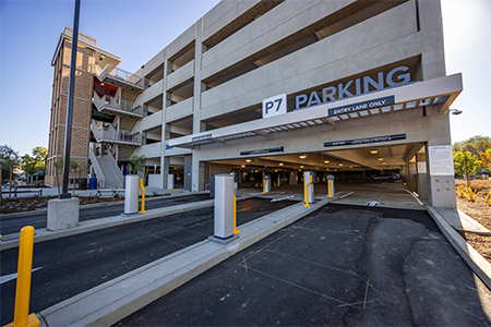 front of uc davis health parking structure 7