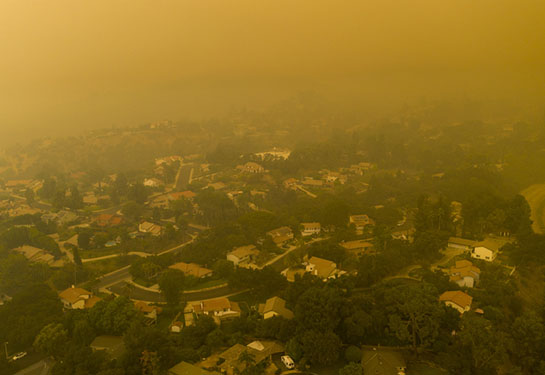 Smoky air over Los Angeles from a wildfire