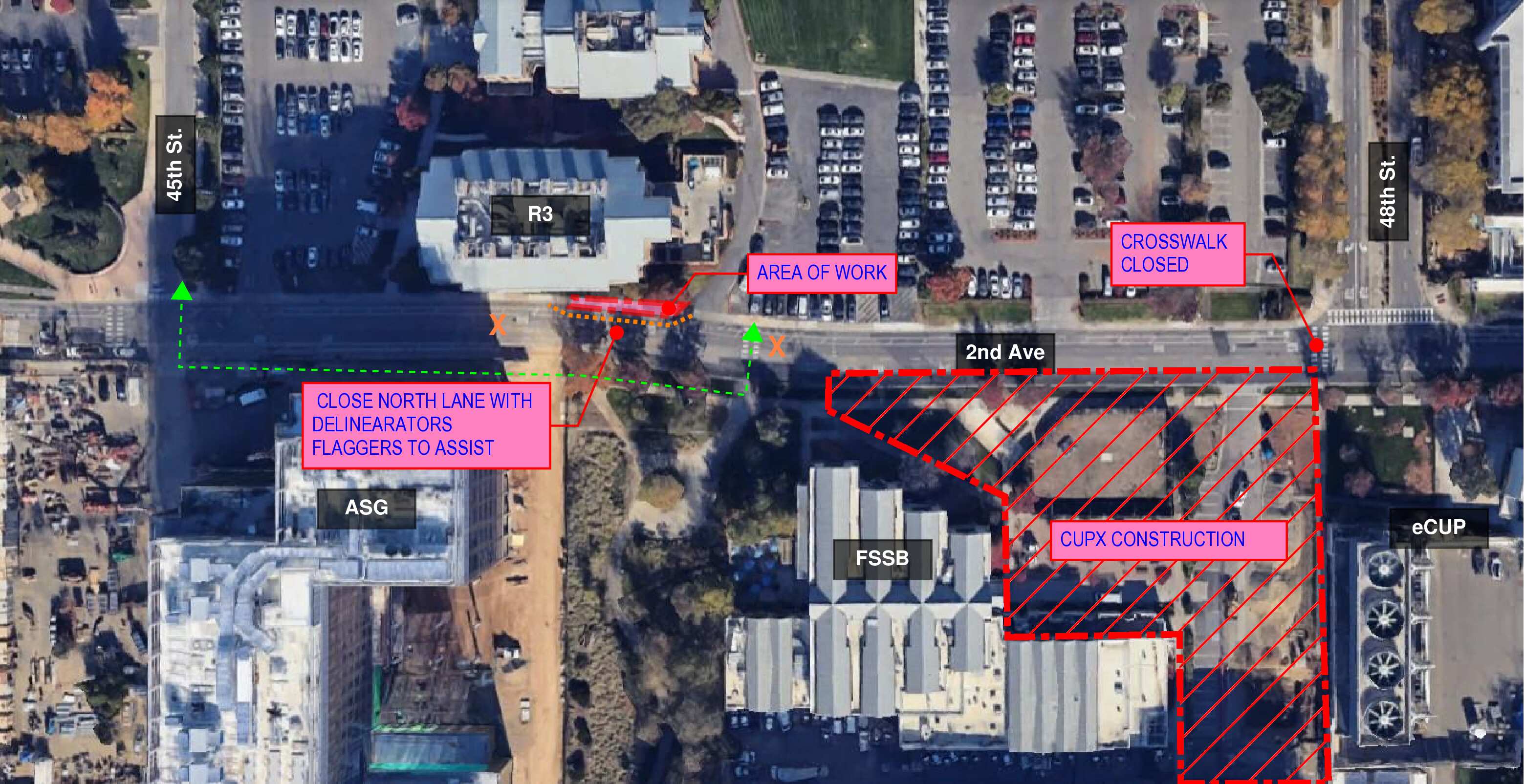 Graphic of highlighted impact areas of construction work.
