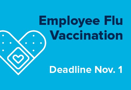 employee flu vaccination deadline nov. 1 with bandaid heart icon