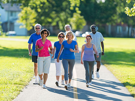 group of adults walking in a park