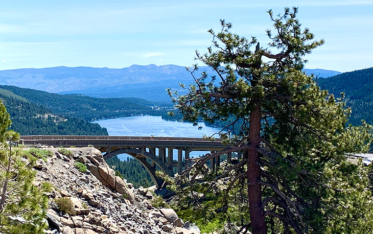 view overlooking bridge and Donner Lake