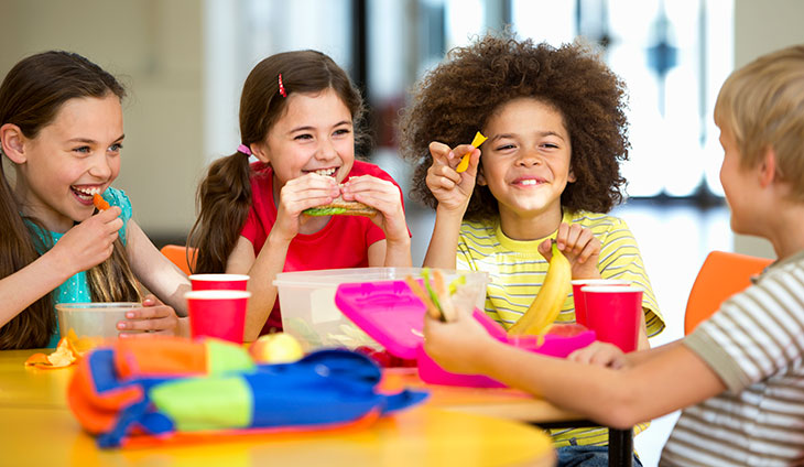 children eating lunch at a cafeteria table