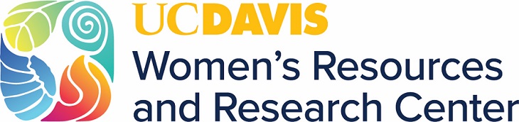 WRRC logo; blue and gold text reading “UC DAVIS Women’s Resources and Research Center.” On the left is a multi-colored graphic element containing each of the four elements (earth, wind, fire, and water) in each corner to form a square.