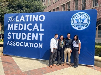 Featured left to right: Brandon Aguilar, MS2 at University of Pittsburgh School of Medicine, Prep Médico Alumnus ‘17; Lia Lopez, Lead Prep Médico Program Coordinator; Juan Melesio, MS1 at UCLA David Geffen School of Medicine, Prep Médico Alumnus ‘18; and Anita Tejeda, Prep Médico Program Coordinator and Alumna ‘21. 