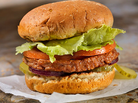 closeup of vegan burger