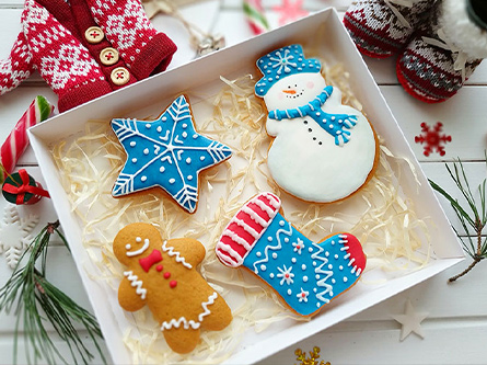 Box of holiday sugar cookies