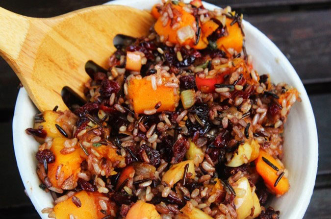 Roasted squash with wild rice and cranberry