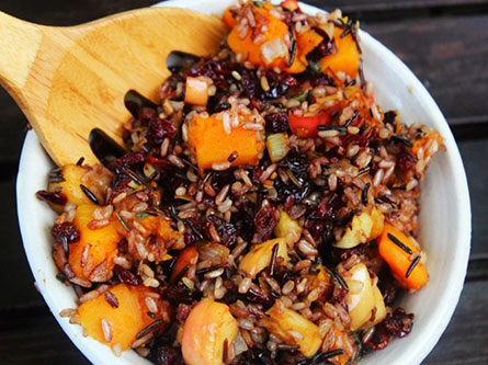 Roasted squash with wild rice and cranberry