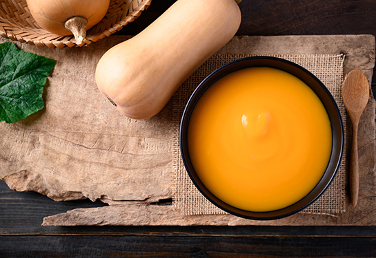 This creamy butternut squash maple soup, created by UC Davis Health Executive Chef Santana Diaz, celebrates the best flavors of fall. Sweet butternut