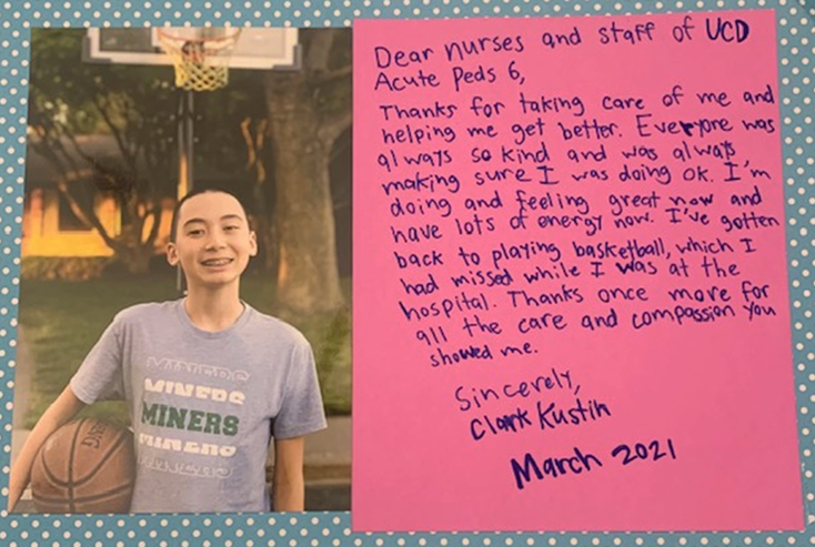 A homemade thank you card from Clark Kustin