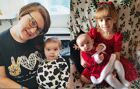 A photo collage of Everly with her mother and baby sibling.