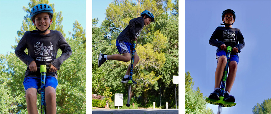 Images 1, 2 and 3: Jordan jumping on a pogo stick.