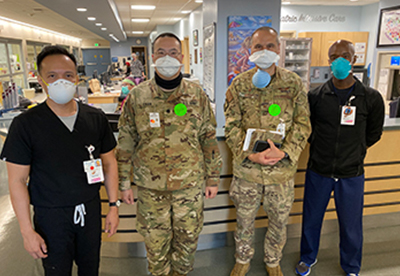 UC Davis Health physician Roderick Fontenette (far right), also an Air Force Lt. Col., was deployed to Fresno to fight COVID-19.