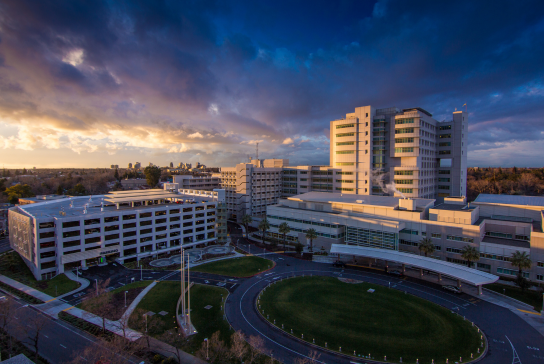 Golden hour shot of the UC Davis Health campus