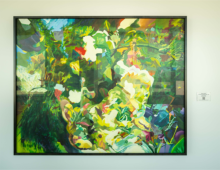 Close up of the Sprout & Through the Garden Gate art piece on a white wall.