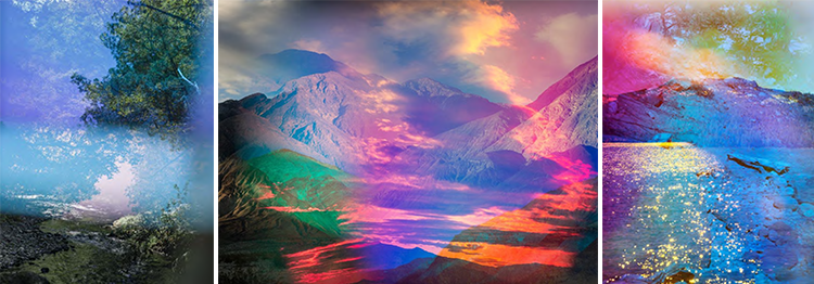 Triptych collage of the three Psychescape art pieces by Terri Lowewenthal.