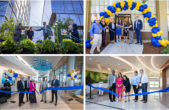 Collage of four photos from each of the building ribbon cuttings in 2025.