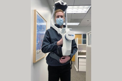 UCD Health employee wearing LiDAR camera equipment