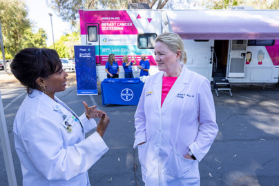 Janine Bera (left), chief medical officer for WellSpace Health, talks to Elizabeth Morris (right), chair of the UC Davis Department of Radiology 