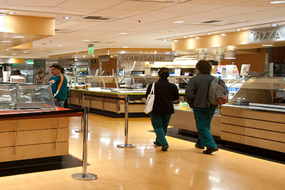 Diners at UC Davis Health walking through the café.