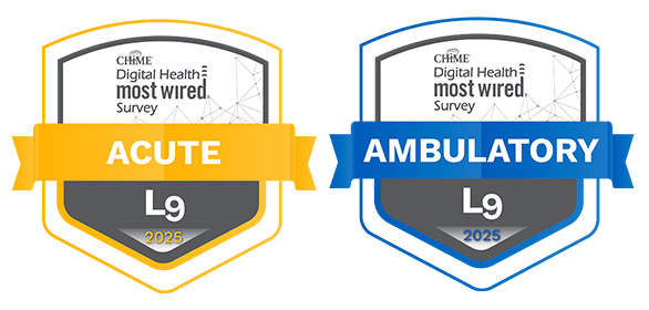 CHIME 2025 Digital Health Most Wired Survey acute level 9 badge and ambulatory level 9 badge.