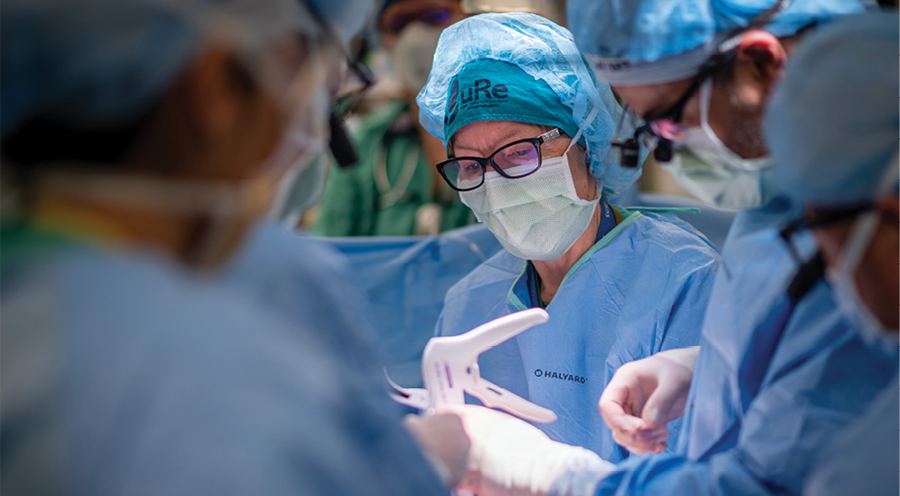 Diana Farmer, chair of the UC Davis Department of Surgery, and team performing fetal surgery.