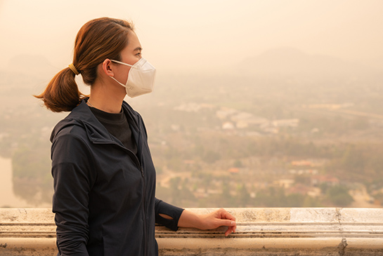 Woman overlooking smoky air