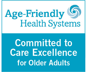 Age-Friendly Health Systems logo. Committed to care excellence for older adults logo