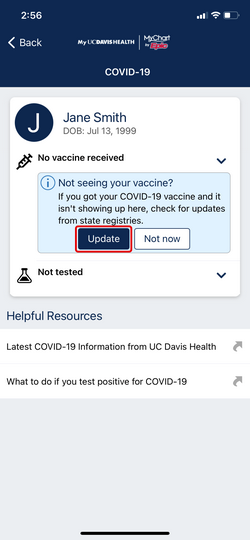 update your COVID-19 vaccine records via mobile app step 1