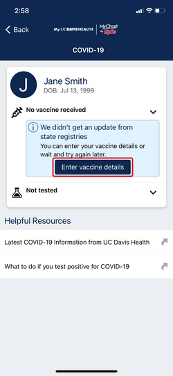 update your COVID-19 vaccine records via mobile app step 2