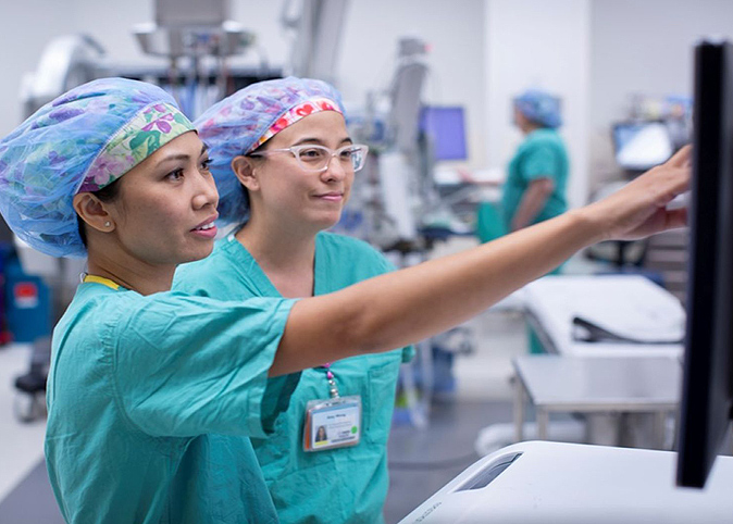 Nurses doing research or clinical collaboration setting.