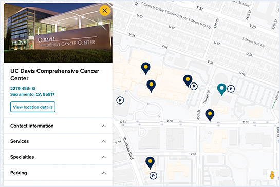 Screenshot of UC Davis Health interactive map tool