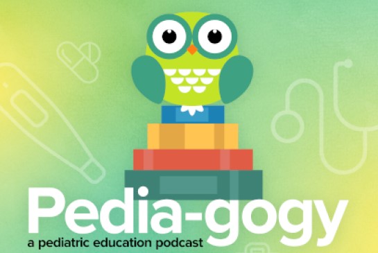 Pediagogy Podcast logo, green logo with cute green owl.