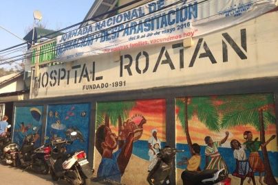 Hospital Rotan, Honduras, with colorful wall murals.
