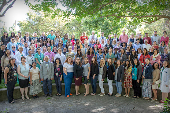 The department of pediatrics faculty and staff group photo, outdoors.