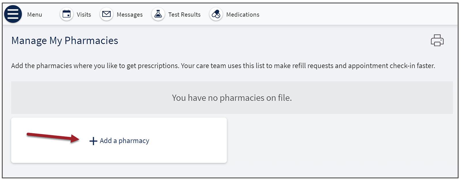 Add a Pharmacy to add a pharmacy