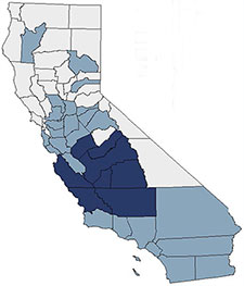 Valley fever incidence map