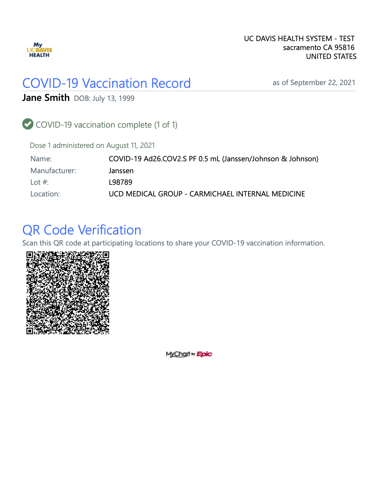 example printed vaccine QR code