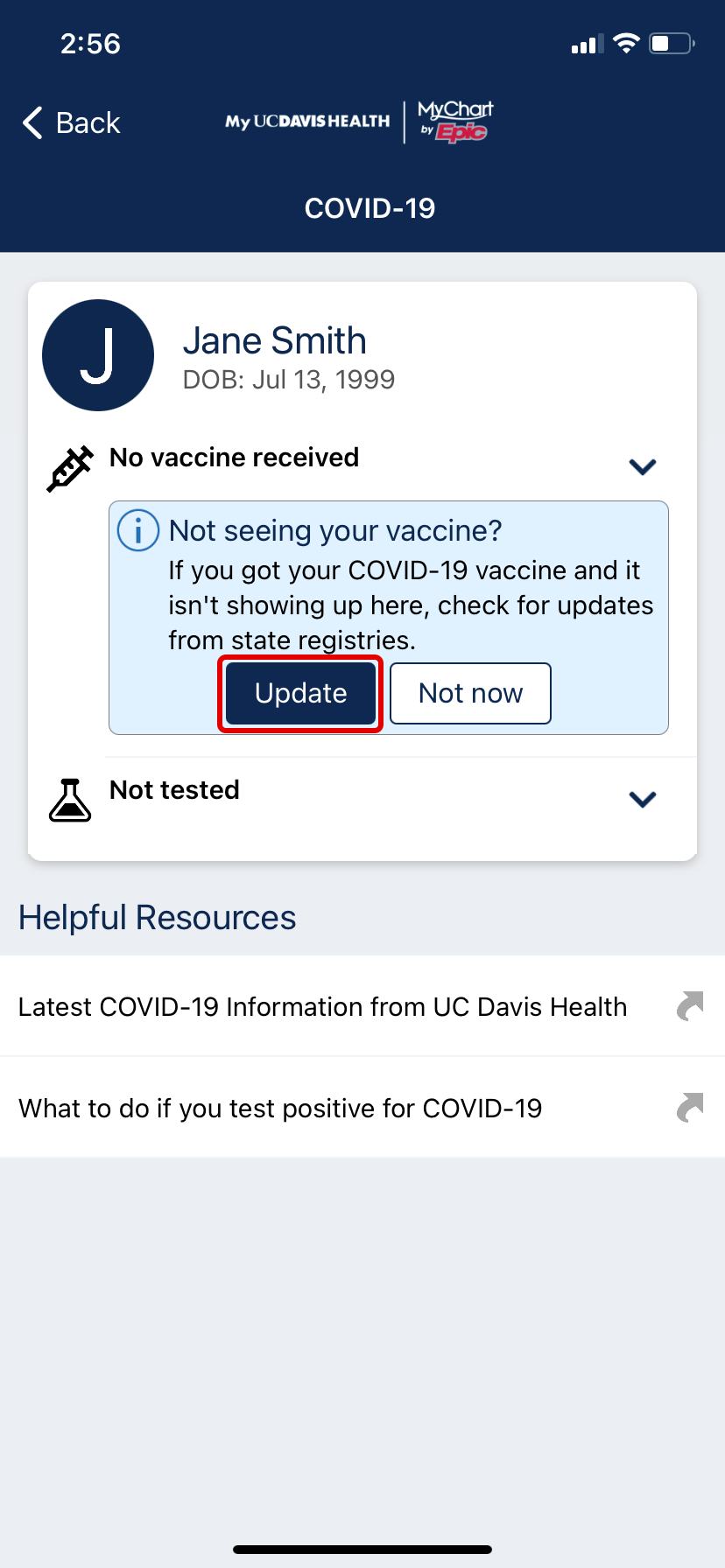 update vaccination record on mobile app