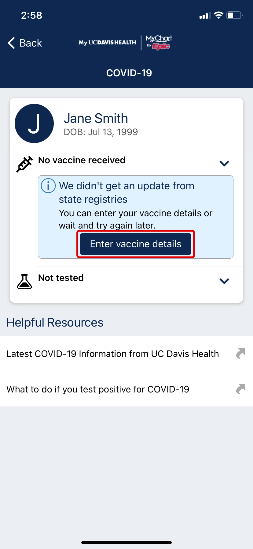 enter vaccine details on mobile app