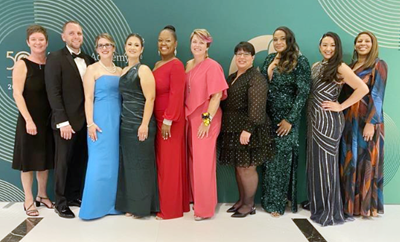 Betty Irene Moore Fellows M. Rebecca O'Connor, Mitchell Knisely, Marci Nilsen, Yamnia Cortés, Dora Clayton-Jones, Stephanie Gilbertson-White, Rachel DiFazio, Kimberley Souffront, Michelle Litchman and Dawn Bounds attend the AAN conference. (c) UC Regents. All rights reserved.
