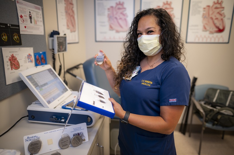 Irene Cisneros-Fong, a 2019 graduate of the Master’s Entry Program in Nursing, at the UC Davis Health Cardiology Clinic.