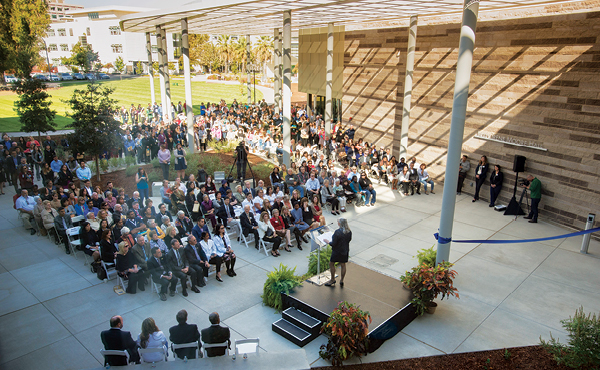 Hundreds turn out to celebrate the grand opening of Betty Irene Moore Hall in fall 2017.