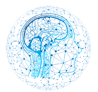illustration of brain with neural network of lines in blues