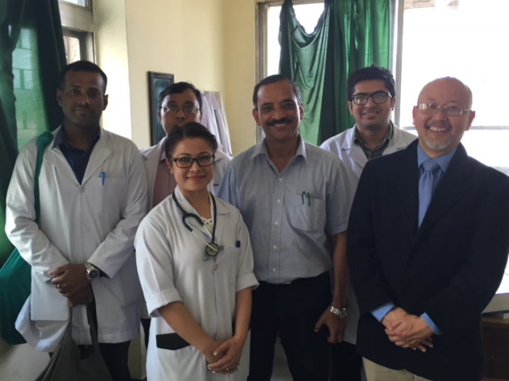 Dr. Koike with Dr. Ojha and some Tribhuvan University residents in their call room.