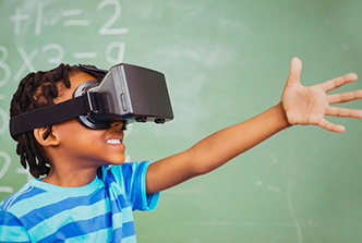 VRAM study, photo of young boy wearing VR goggles